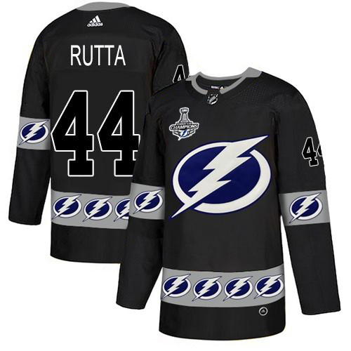 Men Adidas Tampa Bay Lightning #44 Jan Rutta Black Authentic Team Logo Fashion 2020 Stanley Cup Champions Stitched NHL Jersey->tampa bay lightning->NHL Jersey
